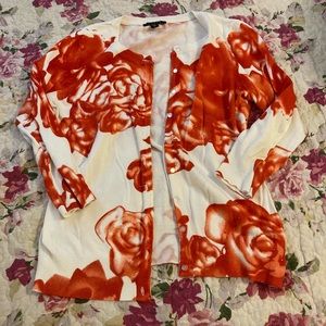 White and Orange Floral Sweater